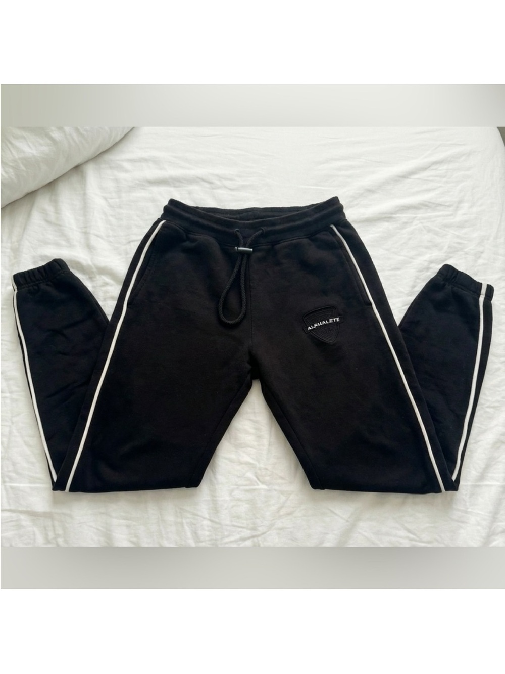 Alphalete Black Joggers with White Side Piping